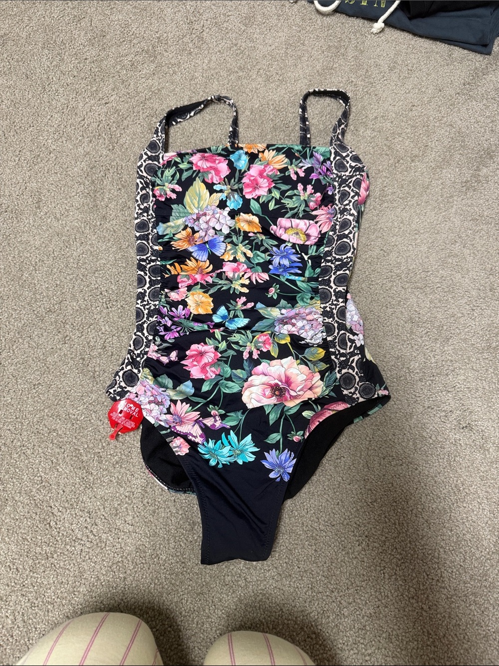 Johnny Was Black Floral One-Piece Swimsuit